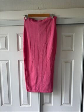 PrettyLittleThing Hot Pink Midi Pencil Skirt with Vertical Seams